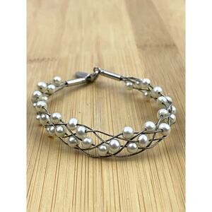 VTG Frederic Duclos Sterling Silver Bracelet 925 Intertwined Pearl Beaded 7"